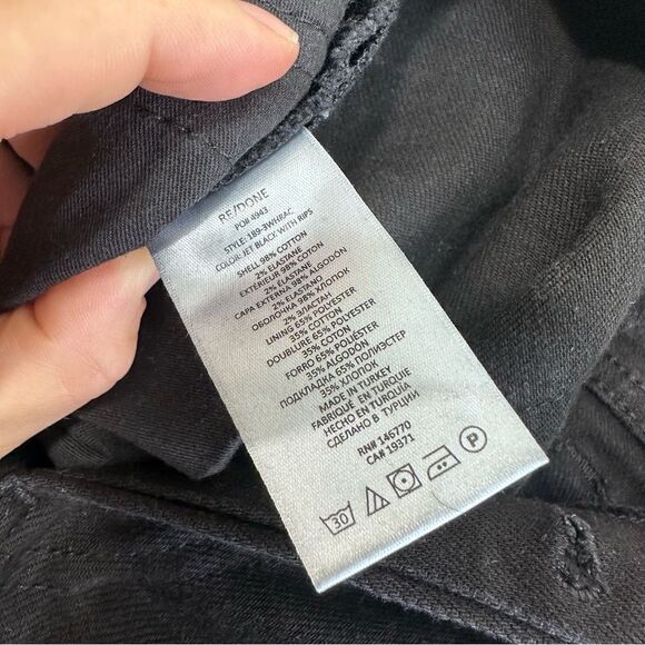 Re/Done 90’s High Rise Ankle Crop in Jet Black with Rips Size 25 - Picture 6 of 12